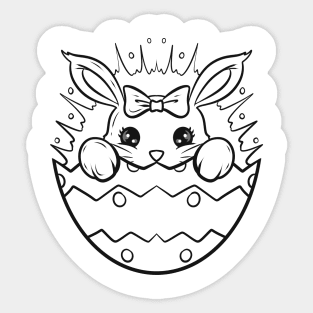 Cute Girl Bunny In Easter Egg As Color In Easter Sticker